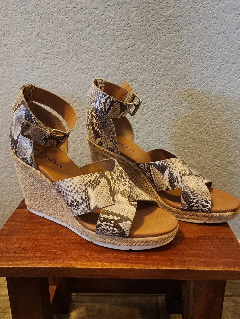 Snake-Print Espadrille Wedges in Neutral Tones